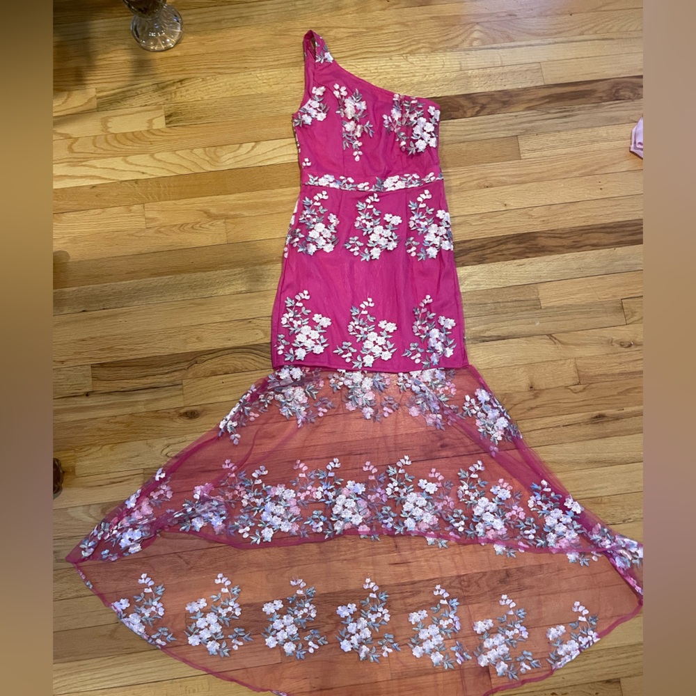 Pink Floral high low one shoulder dress